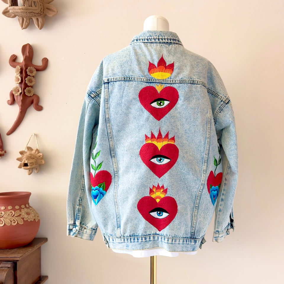 Large Light Wash Sacred Heart Denim Jacket