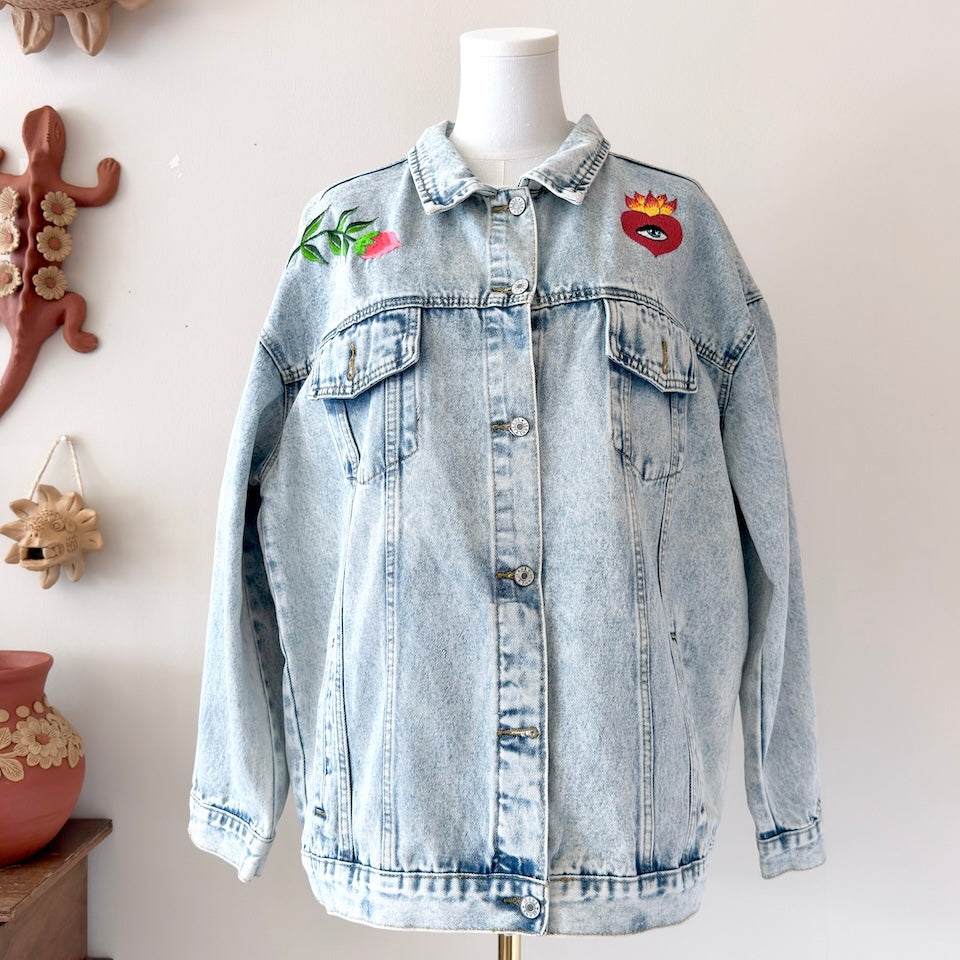Large Light Wash Sacred Heart Denim Jacket