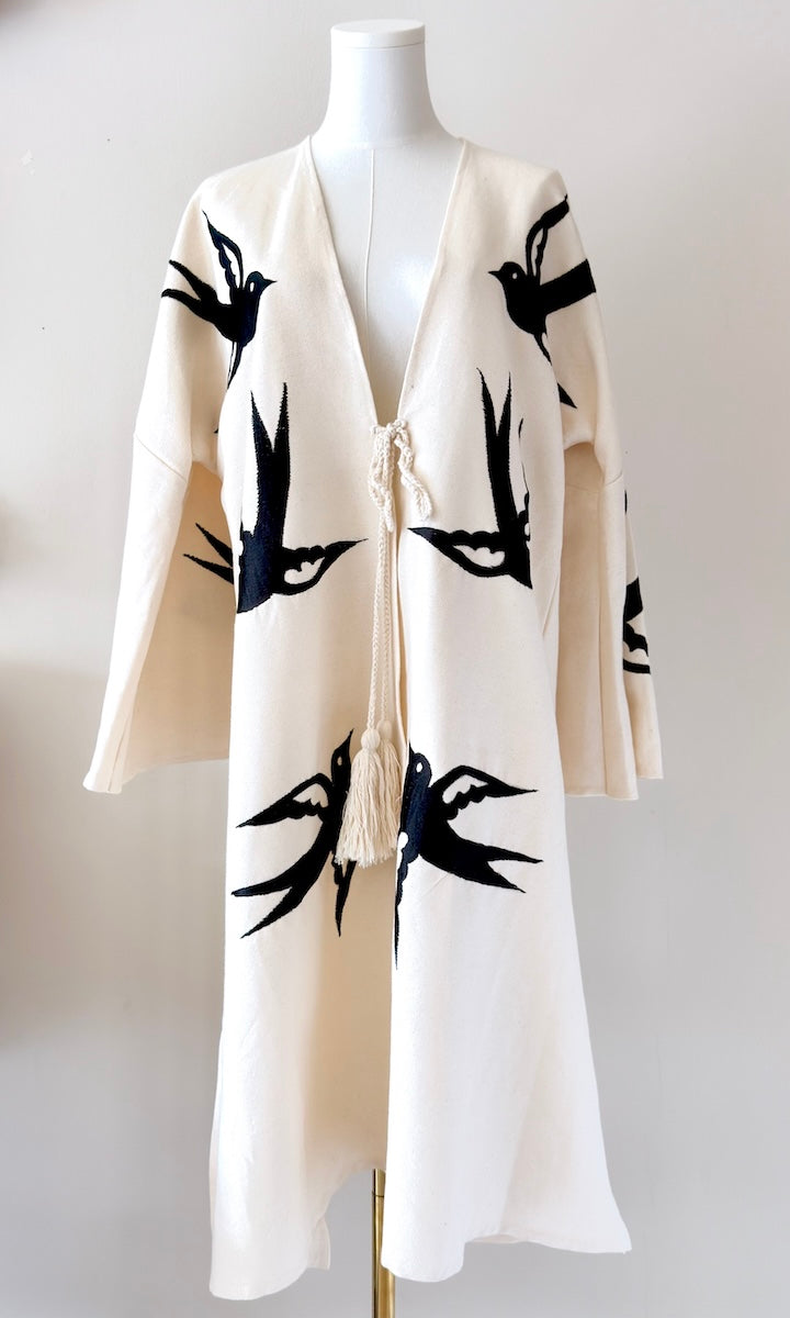 Embroidered Golondrinas Long Kimono