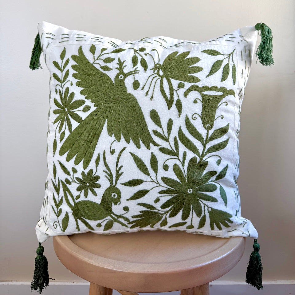 Olive Green Otomi Square Pillow Cover