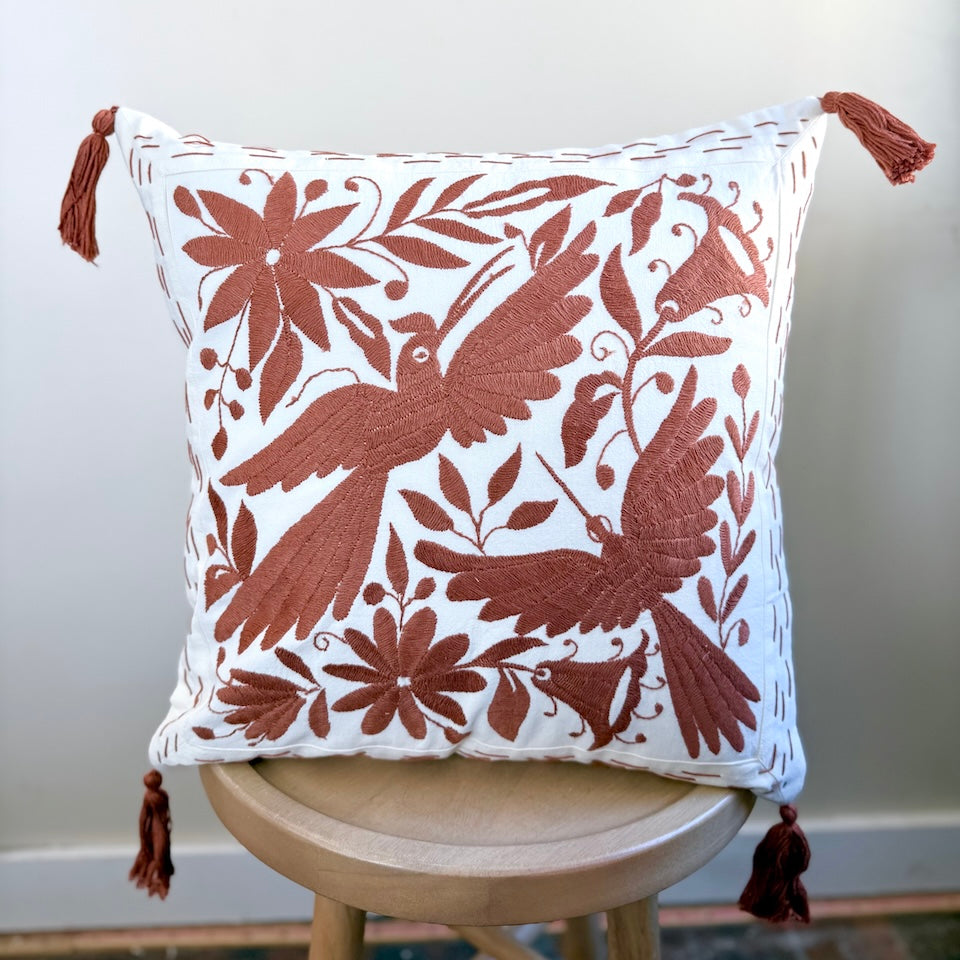 Terracotta Brown Otomi Square Pillow Cover