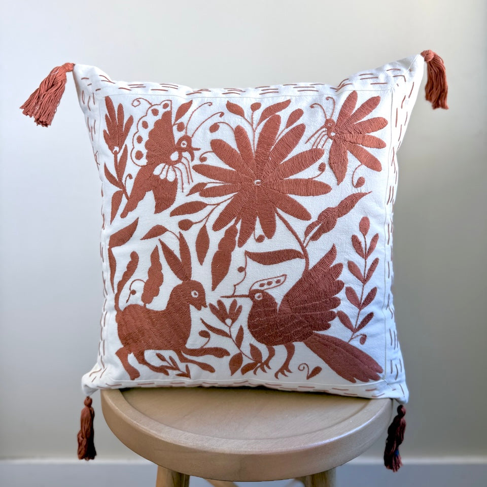 Terracotta Brown Otomi Square Pillow Cover