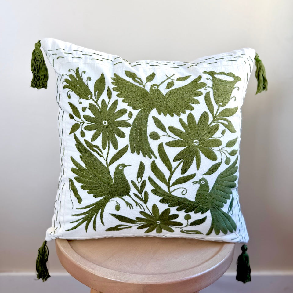 Olive Green Otomi Square Pillow Cover
