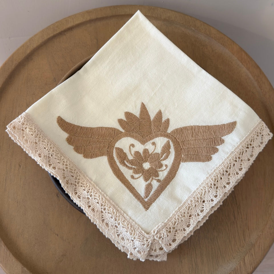 Limited Edition Otomi Embroidered Neutral Sacred Hearts Napkins