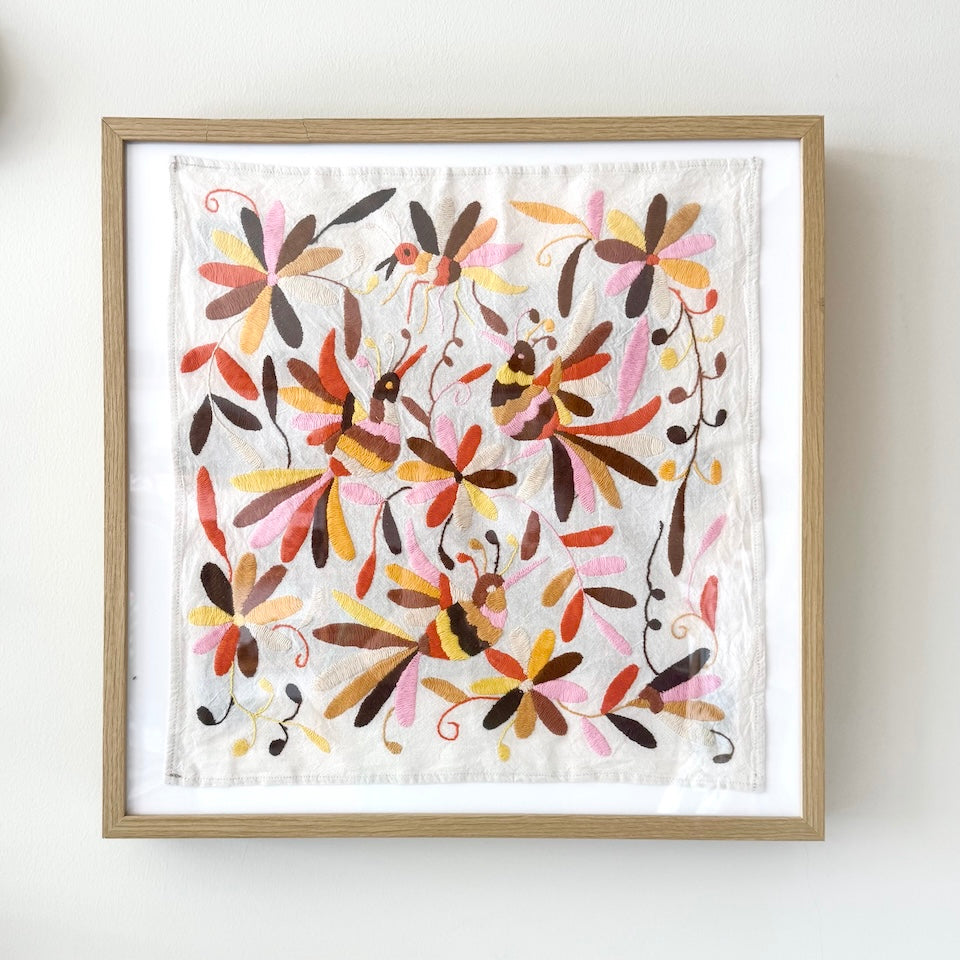 Pink and Yellow Traditional Otomi Tapestry