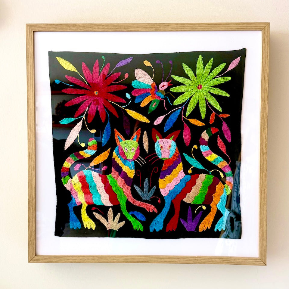 Black Fabric Traditional Otomi Tapestry