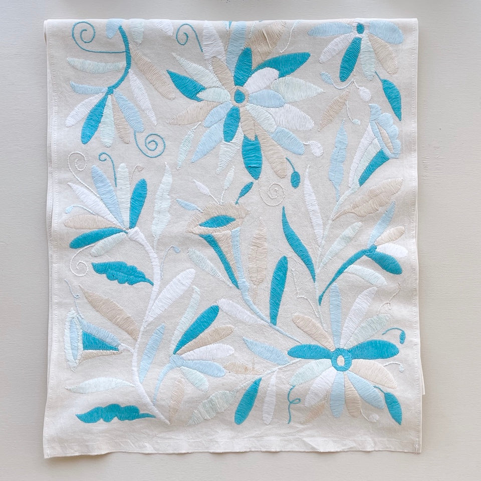 Flower Otomi Light Blue Pastel Table Runner