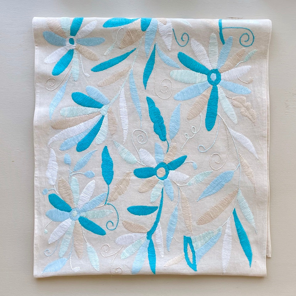 Flower Otomi Light Blue Pastel Table Runner