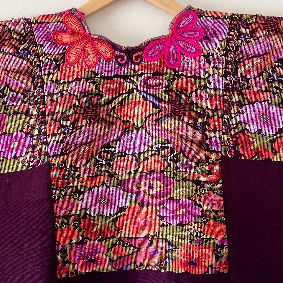 Vintage Chichicastenango Burgundy Floral Huipil