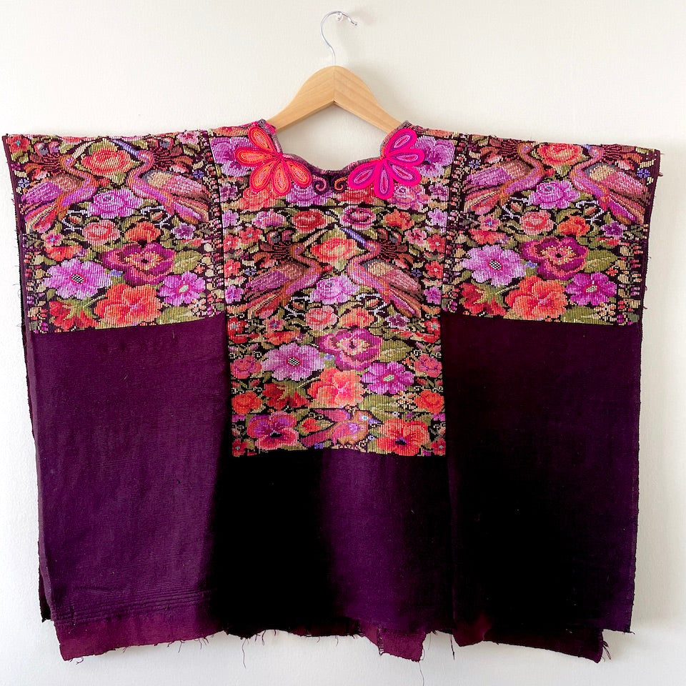 Vintage Chichicastenango Burgundy Floral Huipil