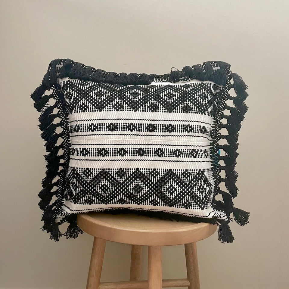 Boho Oaxacan Waistloom Pillow - Black &amp; White