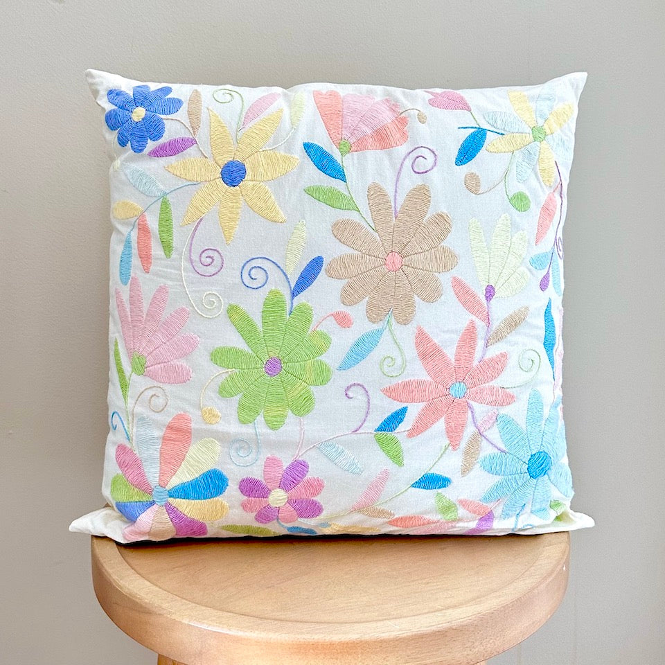 Light Pastels Flower Otomi Pillow